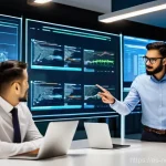 Home 8 네트워크 관리자 협회 및 커뮤니티 소개 - **Prompt:** A diverse group of four network administrators, two men and two women of varying ages an...