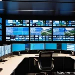 네트워크 시험장에서 자주 묻는 질문 - A detailed and realistic illustration of a modern network operations center (NOC) in a corporate env...